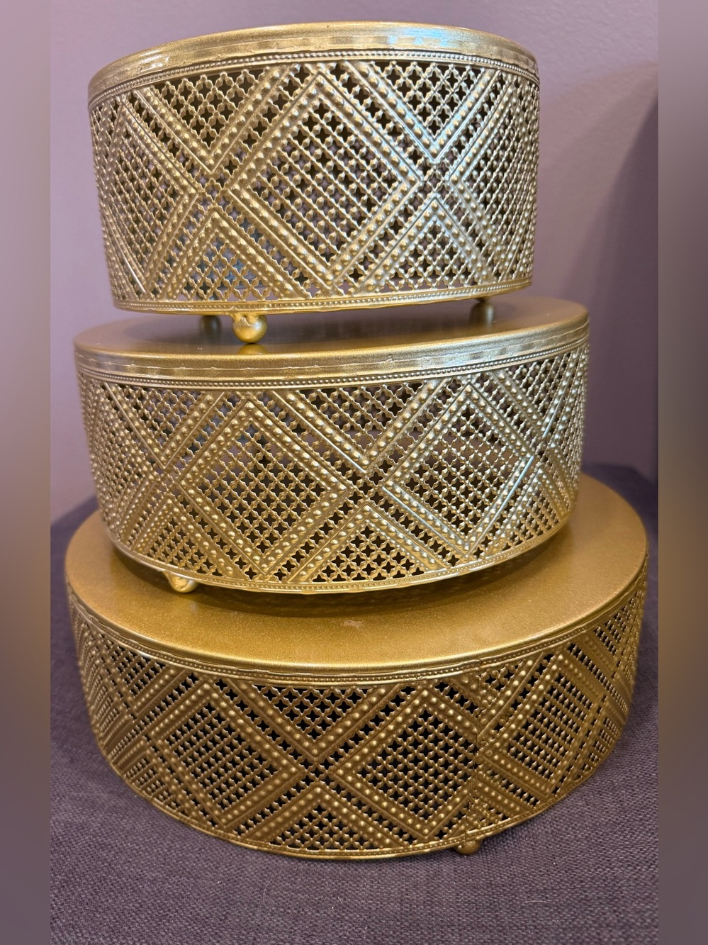 3-Tier Golden Round Metal Cake Stand Set